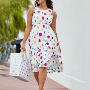 Lane Bryant White Cotton Dress with Colorful Paintbrush Strokes NWT Sz 18